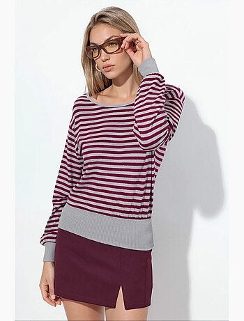 T-shirt da donna a righe a maniche lunghe a coste busem