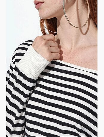 T-shirt da donna a righe a maniche lunghe a coste busem