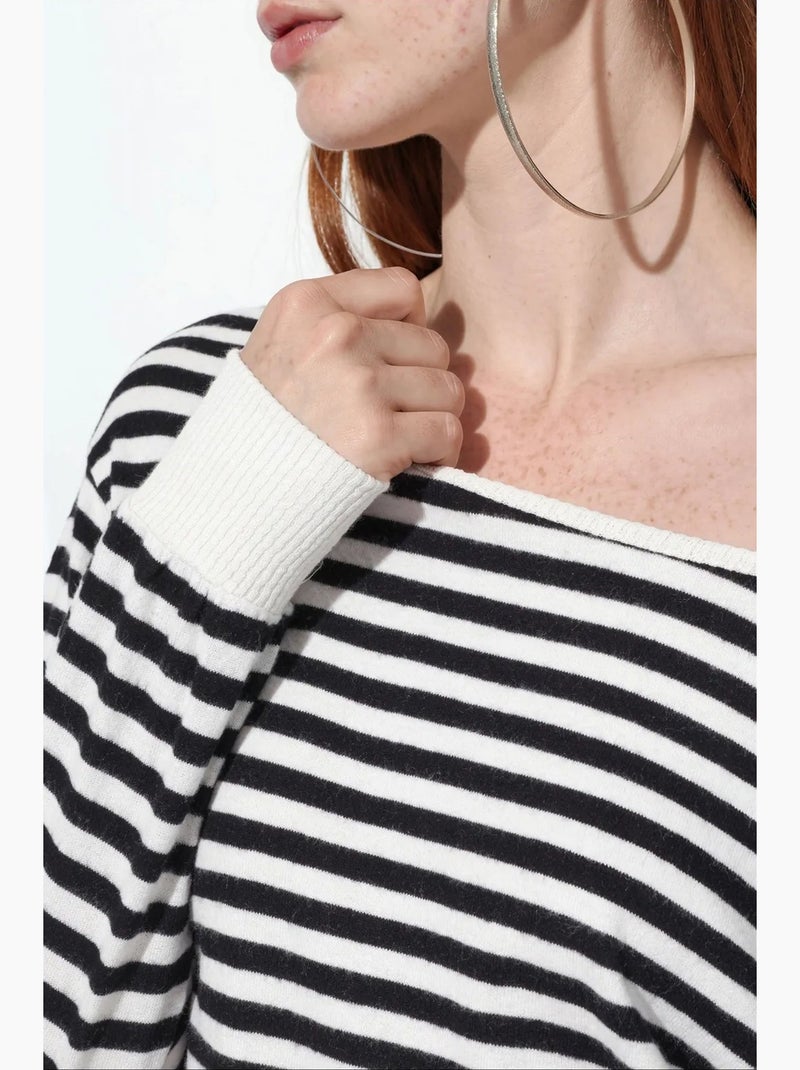 T-shirt da donna a righe a maniche lunghe a coste busem Nero - Kiabi