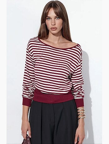 T-shirt da donna a righe a maniche lunghe a coste busem