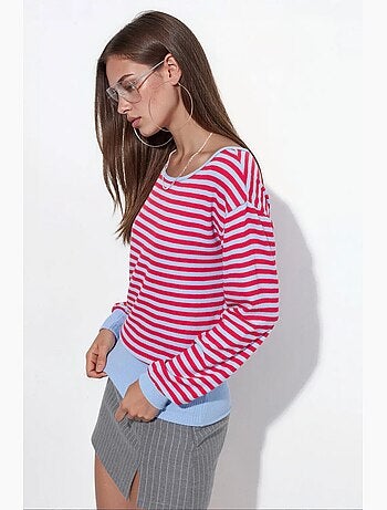 T-shirt da donna a righe a maniche lunghe a coste busem