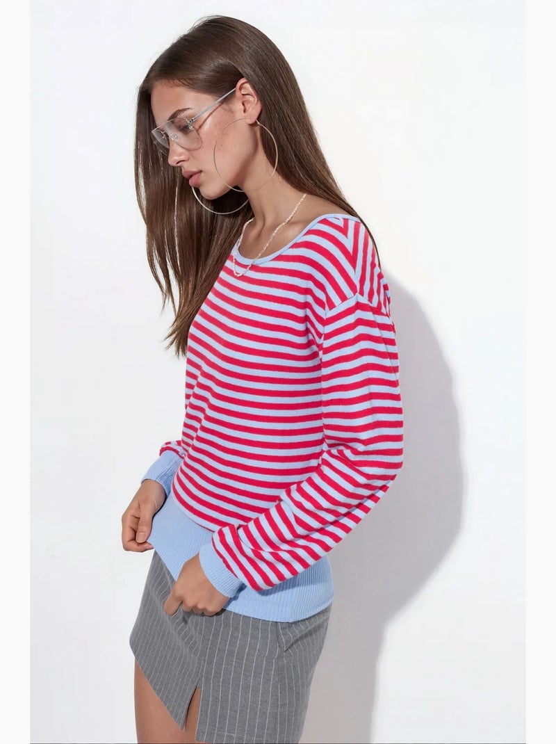 T-shirt da donna a righe a maniche lunghe a coste busem Rosso - Kiabi