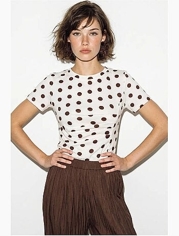 T-shirt da donna aderente a pois con scollo a girocollo lucci