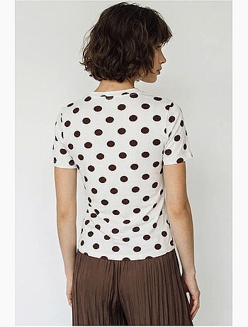 T-shirt da donna aderente a pois con scollo a girocollo lucci