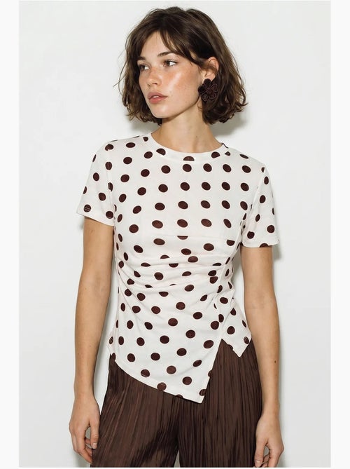 T-shirt da donna aderente a pois con scollo a girocollo lucci - Kiabi