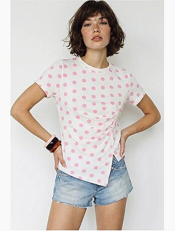 T-shirt da donna aderente a pois con scollo a girocollo lucci