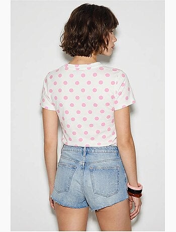 T-shirt da donna aderente a pois con scollo a girocollo lucci