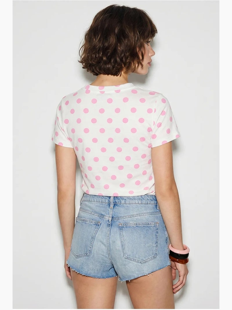 T-shirt da donna aderente a pois con scollo a girocollo lucci Rosa pallido - Kiabi