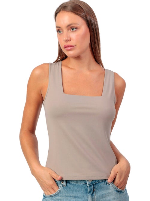 T-shirt da donna ADMAS senza maniche, tinta unita, con scollo quadrato. - Kiabi