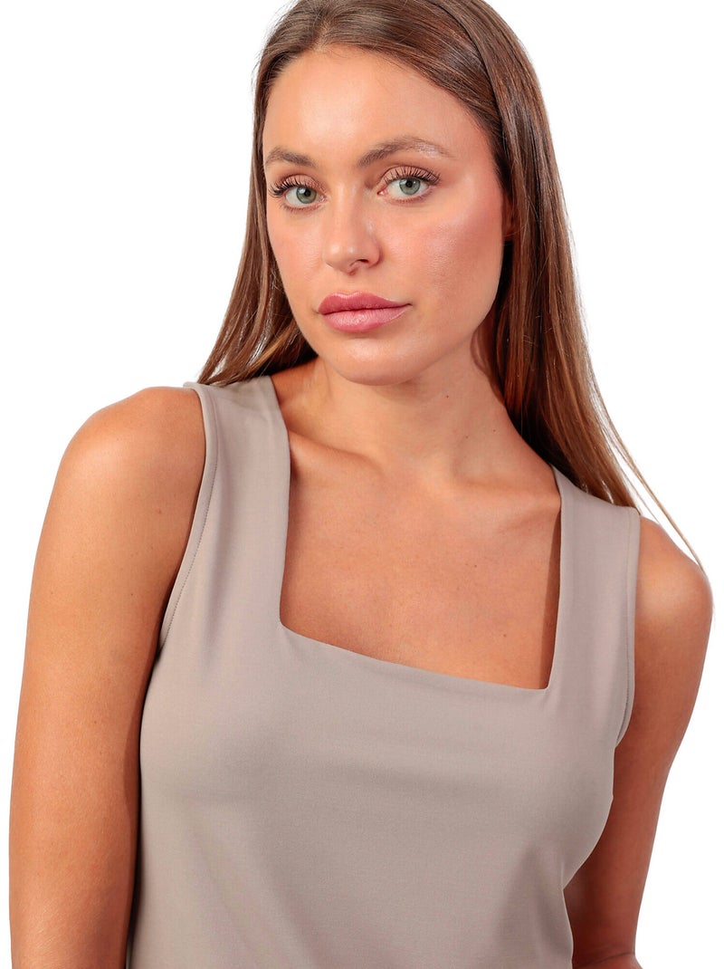 T-shirt da donna ADMAS senza maniche, tinta unita, con scollo quadrato. Beige - Kiabi