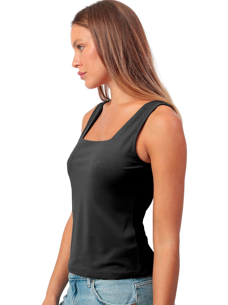 T-shirt da donna ADMAS senza maniche, tinta unita, con scollo quadrato. Nero - Kiabi