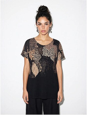 T-shirt da donna con stampa astratta e scollo a v lucci