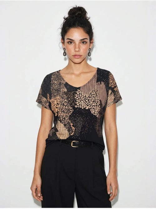 T-shirt da donna con stampa astratta e scollo a v lucci - Kiabi
