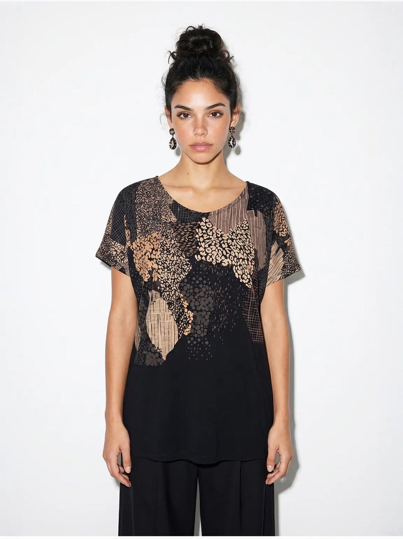 T-shirt da donna con stampa astratta e scollo a v lucci Multicolore - Kiabi