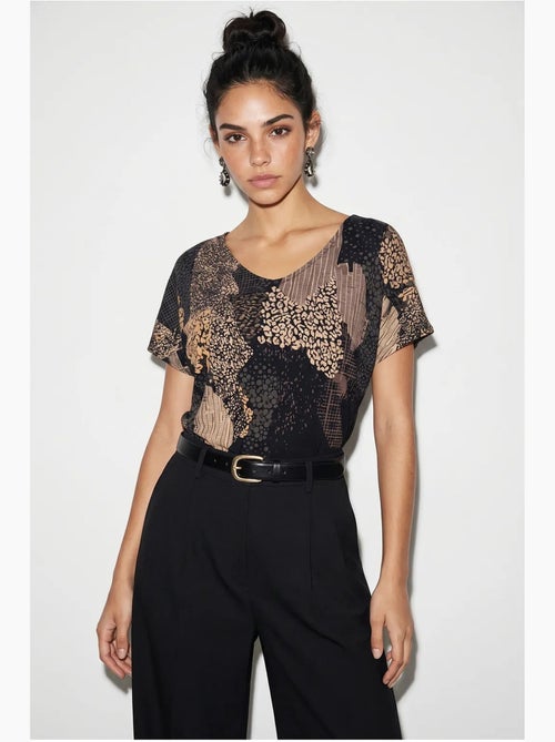 T-shirt da donna con stampa astratta e scollo a v lucci - Kiabi