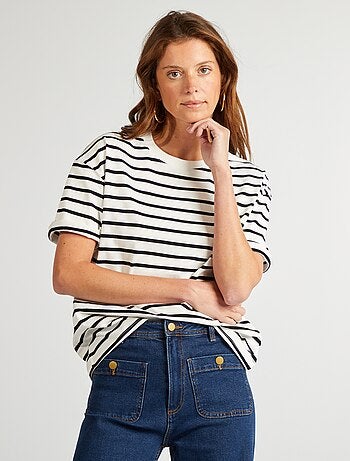 T-shirt da donna in cotone a girocollo e maniche corte
