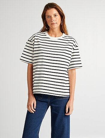 T-shirt da donna in cotone a girocollo e maniche corte