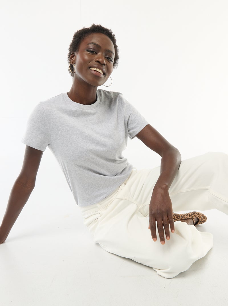 T-shirt da donna in cotone a girocollo e maniche corte Grigio - Kiabi