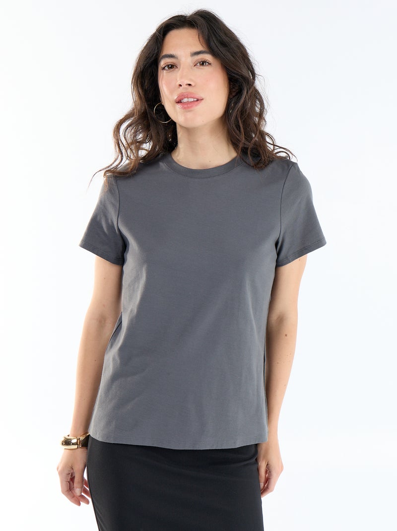 T-shirt da donna in cotone a girocollo e maniche corte Grigio - Kiabi