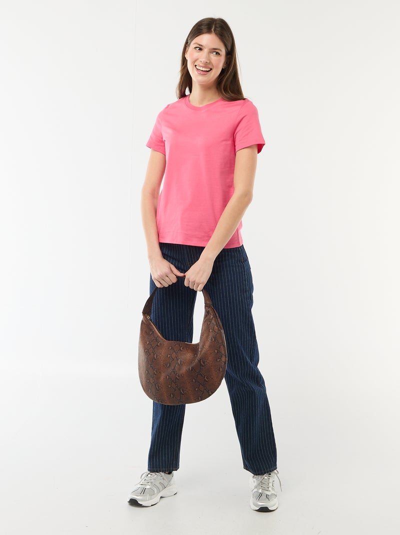T-shirt da donna in cotone a girocollo e maniche corte Rosa - Kiabi