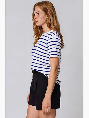 T-shirt da donna in cotone a righe con scollo rotondo busem