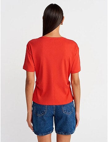 T-shirt da donna in cotone con girocollo e spacco dilvin