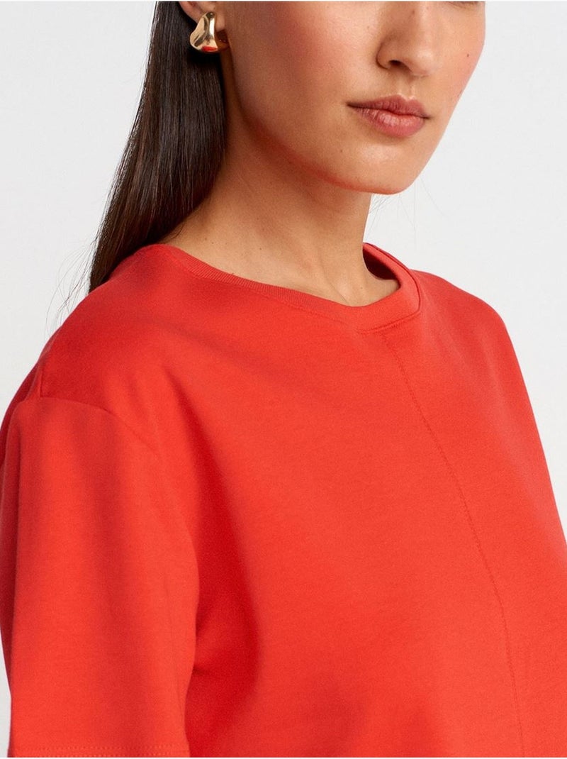 T-shirt da donna in cotone con girocollo e spacco dilvin Rosso - Kiabi