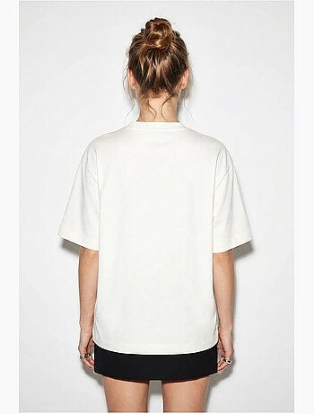 T-shirt da donna in cotone con scollo a barca e stampa lucci