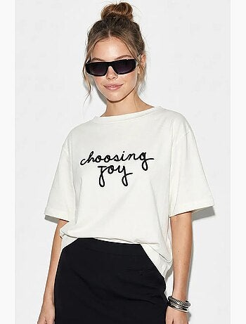 T-shirt da donna in cotone con scollo a barca e stampa lucci