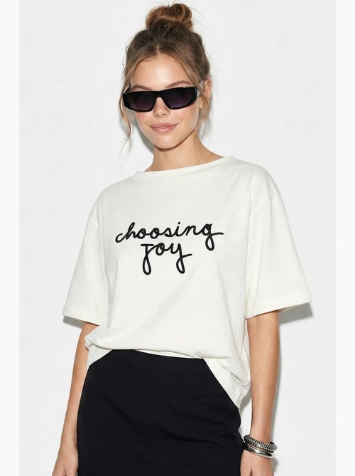 T-shirt da donna in cotone con scollo a barca e stampa lucci - Kiabi