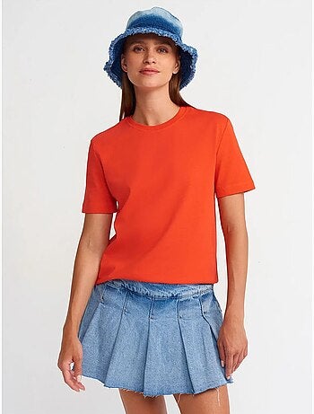 T-shirt da donna in cotone con scollo a girocollo dilvin
