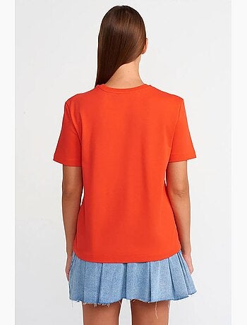 T-shirt da donna in cotone con scollo a girocollo dilvin