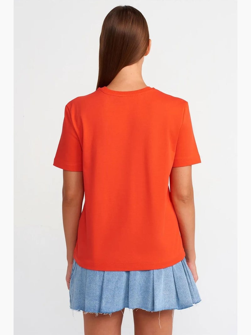 T-shirt da donna in cotone con scollo a girocollo dilvin Arancione - Kiabi