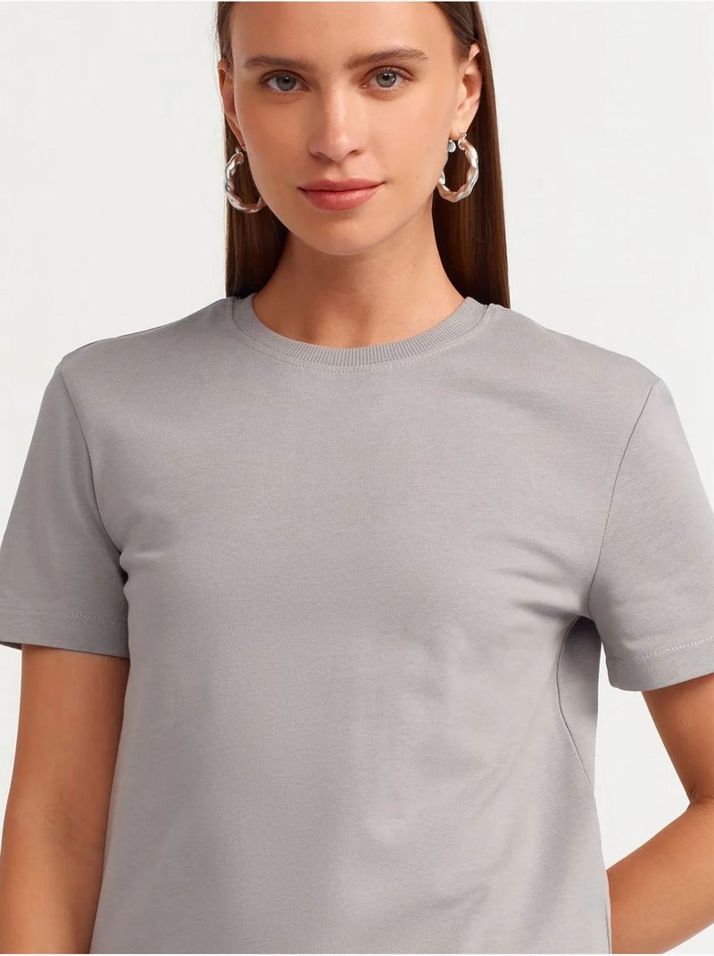 T-shirt da donna in cotone con scollo a girocollo dilvin Grigio chiaro - Kiabi