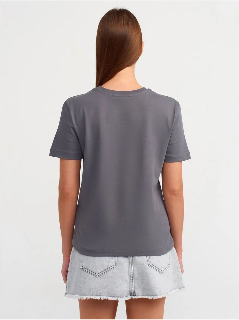 T-shirt da donna in cotone con scollo a girocollo dilvin Grigio nero - Kiabi