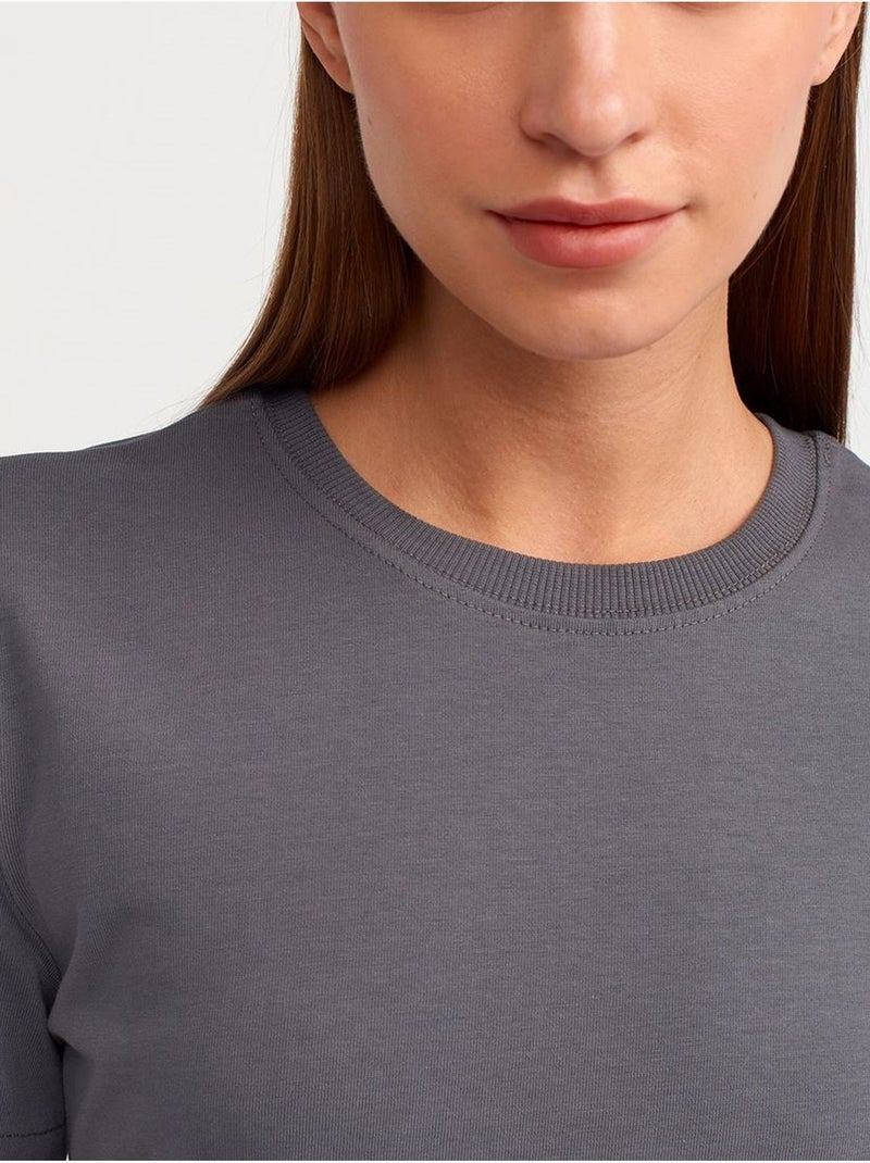 T-shirt da donna in cotone con scollo a girocollo dilvin Grigio nero - Kiabi