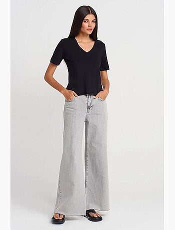 T-shirt da donna in cotone con scollo a v dilvin