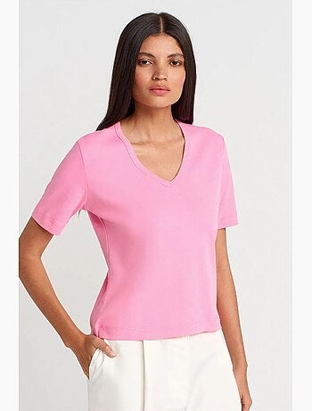T-shirt da donna in cotone con scollo a v dilvin