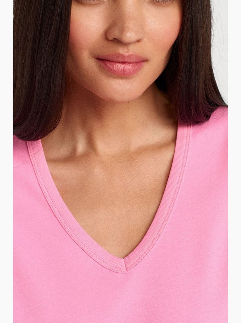 T-shirt da donna in cotone con scollo a v dilvin Rosa fluo/Solinotes - Kiabi