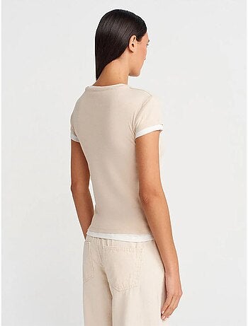 T-shirt da donna in cotone con scollo a v e bottoni dilvin