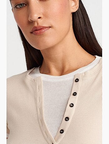 T-shirt da donna in cotone con scollo a v e bottoni dilvin
