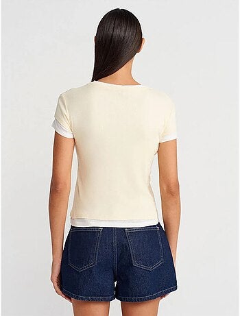 T-shirt da donna in cotone con scollo a v e bottoni dilvin