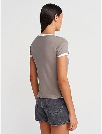T-shirt da donna in cotone con scollo a v e bottoni dilvin