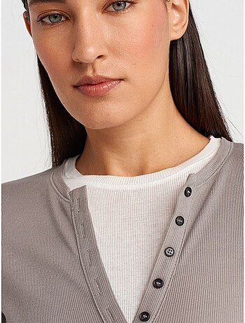 T-shirt da donna in cotone con scollo a v e bottoni dilvin