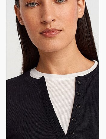 T-shirt da donna in cotone con scollo a v e bottoni dilvin