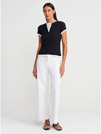 T-shirt da donna in cotone con scollo a v e bottoni dilvin