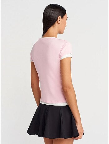 T-shirt da donna in cotone con scollo a v e bottoni dilvin