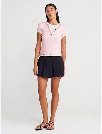 T-shirt da donna in cotone con scollo a v e bottoni dilvin