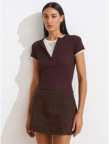 T-shirt da donna in cotone con scollo a v e bottoni dilvin