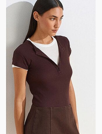 T-shirt da donna in cotone con scollo a v e bottoni dilvin